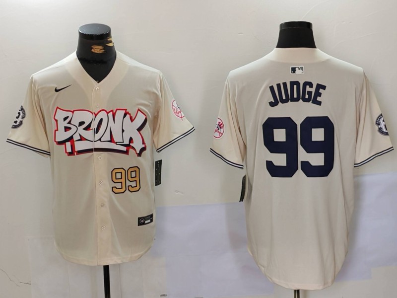 Men New York Yankees #99 Judge Cream joint name 2024 Nike MLB Jersey style 2
